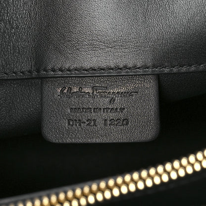 Salvatore Ferragamo Calfskin Woven Small Studio Top Handle Bag Tan Black 6 of 13