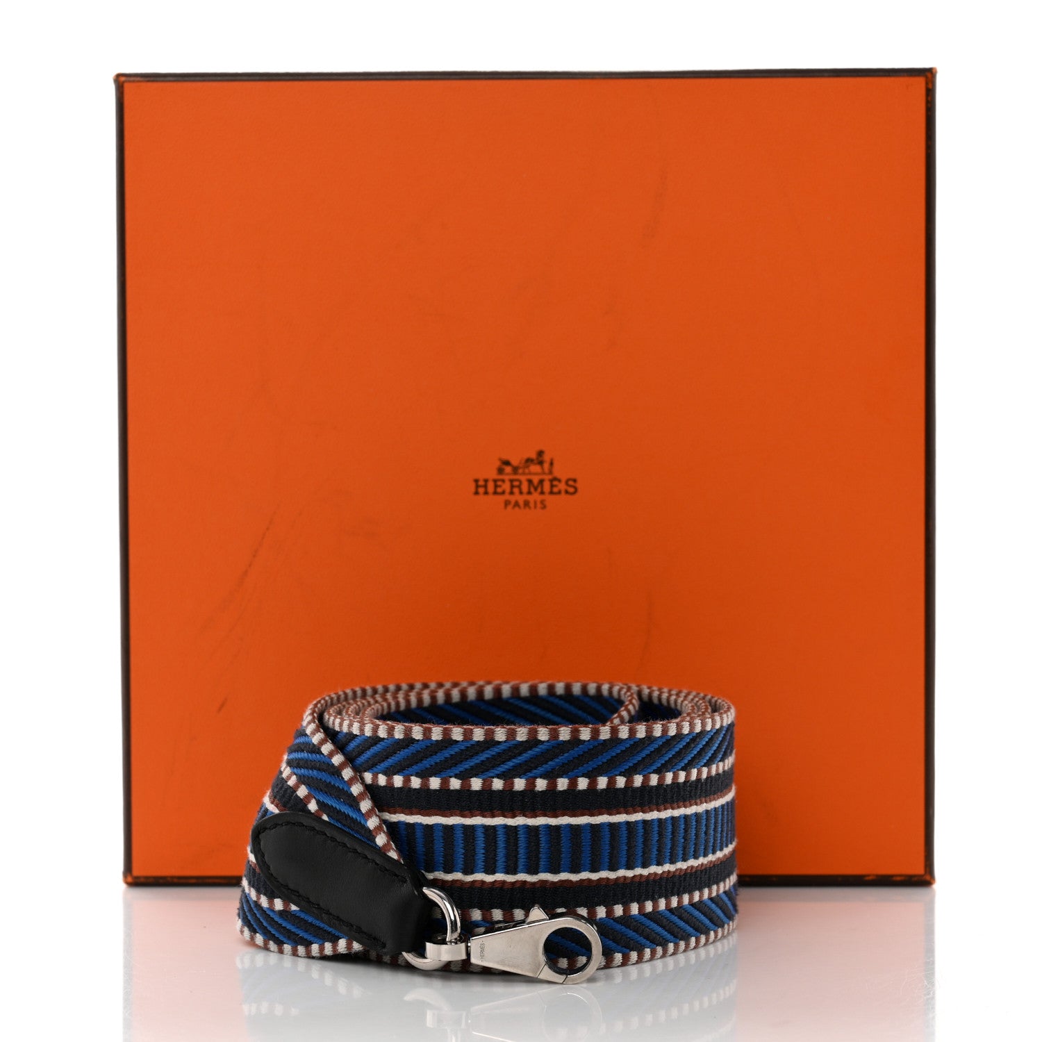 Hermes Toile Swift 50mm Sangle Cavale Shoulder Strap Bleu Zellige Indigo Black 7 of 7