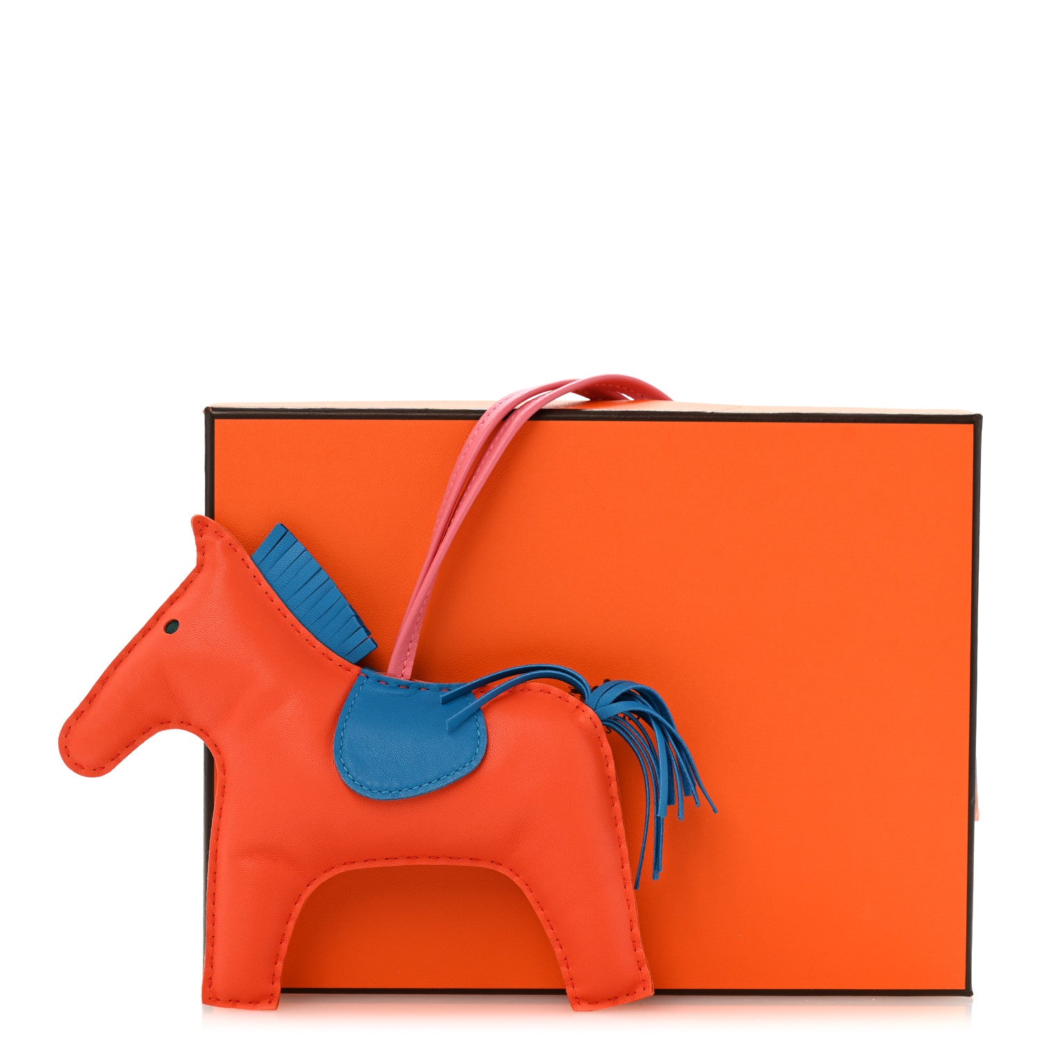 Hermes Milo Lambskin Grigri Rodeo Horse Bag Charm GM Orange Poppy Bleu Zanzibar Rose Azalee 5 of 5