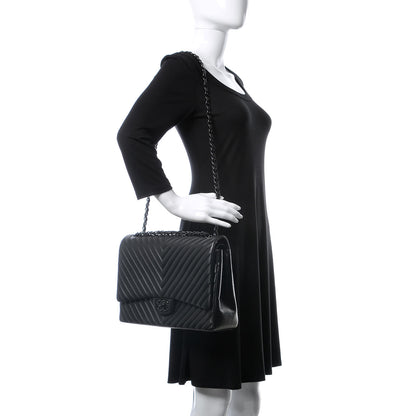Chanel Lambskin Chevron Quilted Maxi Double Flap So Black 2 of 13