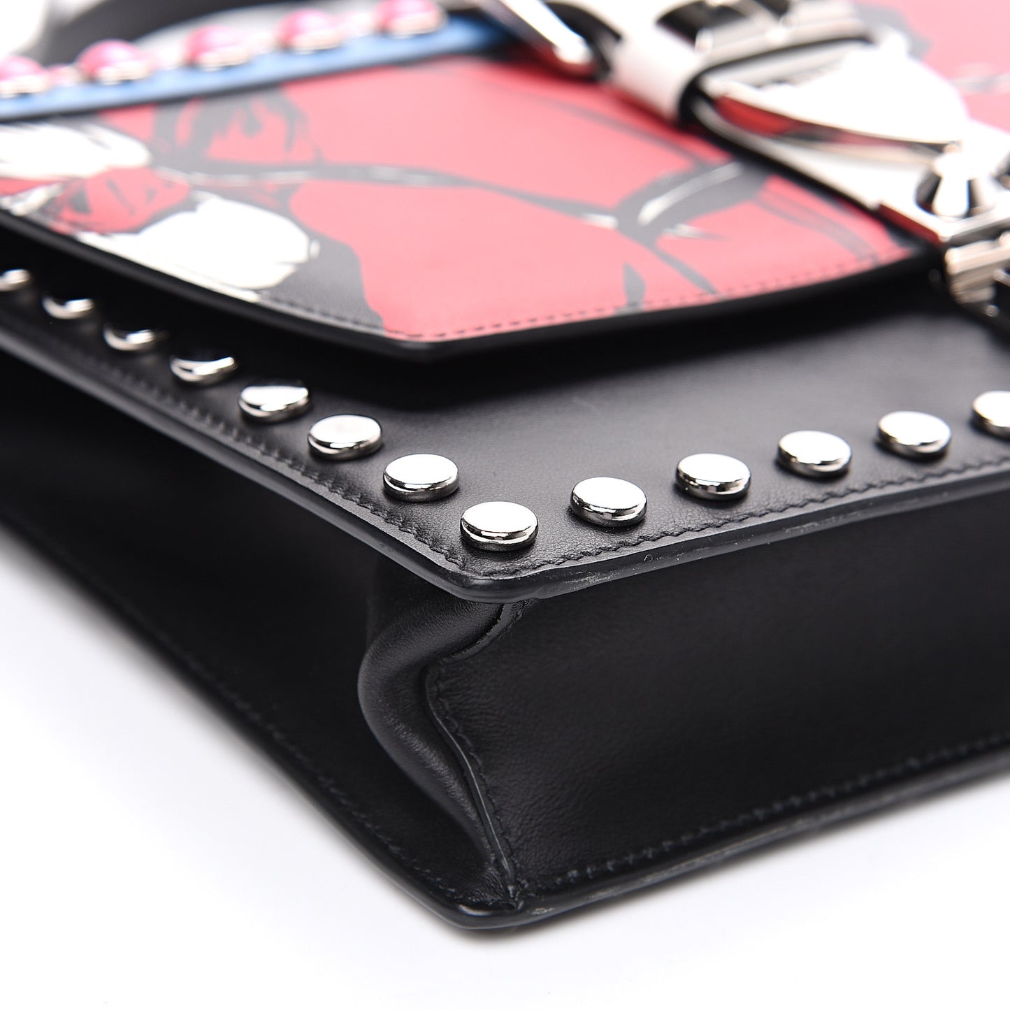 City Calfskin Orchid Print Studded Elektra Shoulder Bag Fuoco Black