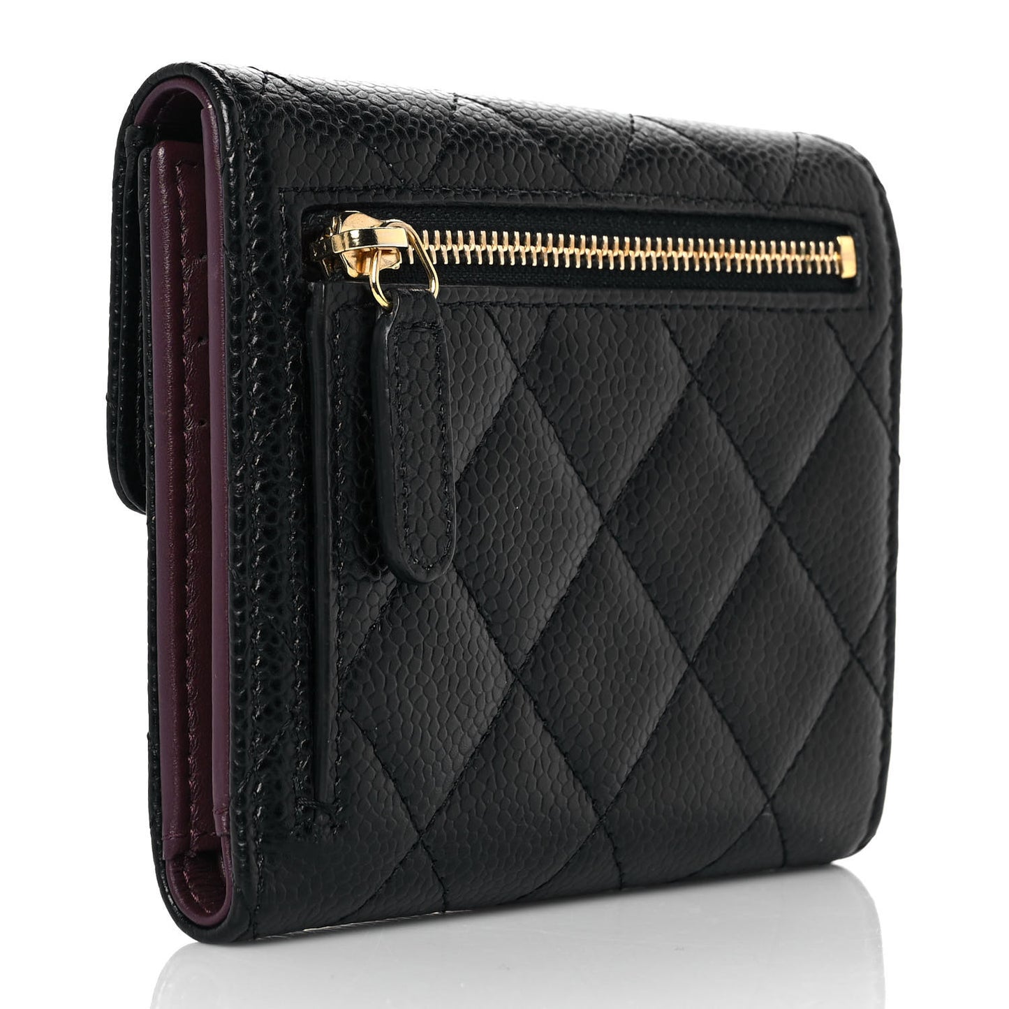 Caviar Quilted Compact Flap Wallet Black