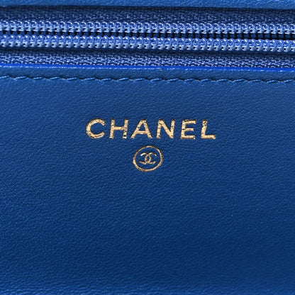 Chanel Lambskin Chevron Quilted Trendy CC Wallet On Chain WOC Blue 6 of 11
