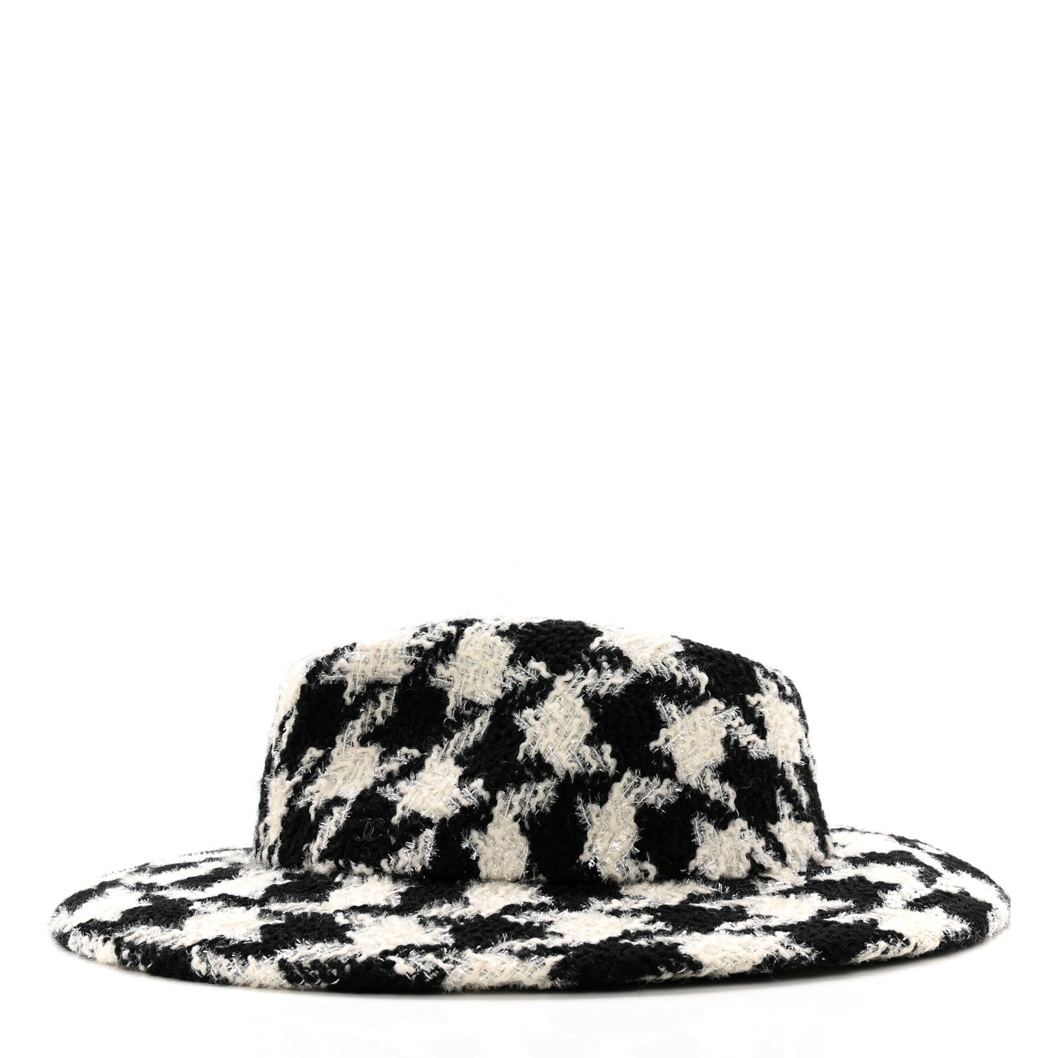 Chanel Cashmere Houndstooth CC Fedora Hat M White Black 3 of 7