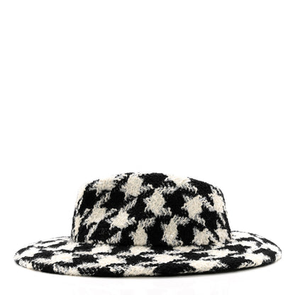 Chanel Cashmere Houndstooth CC Fedora Hat M White Black 3 of 7