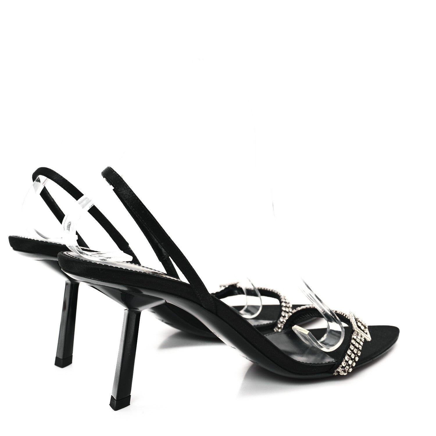 Saint Laurent Crepe Satin Rendez Vous Slingback Sandals  38 Black 5 of 8