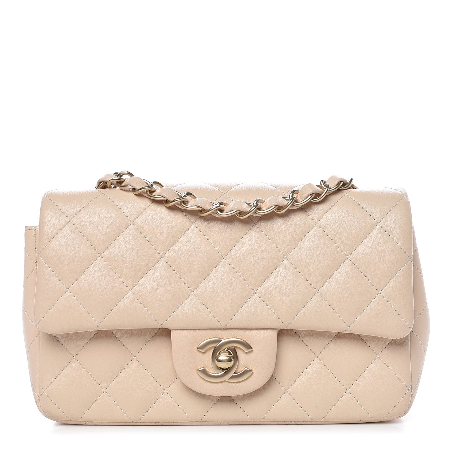 Lambskin Quilted Mini Rectangular Flap Beige