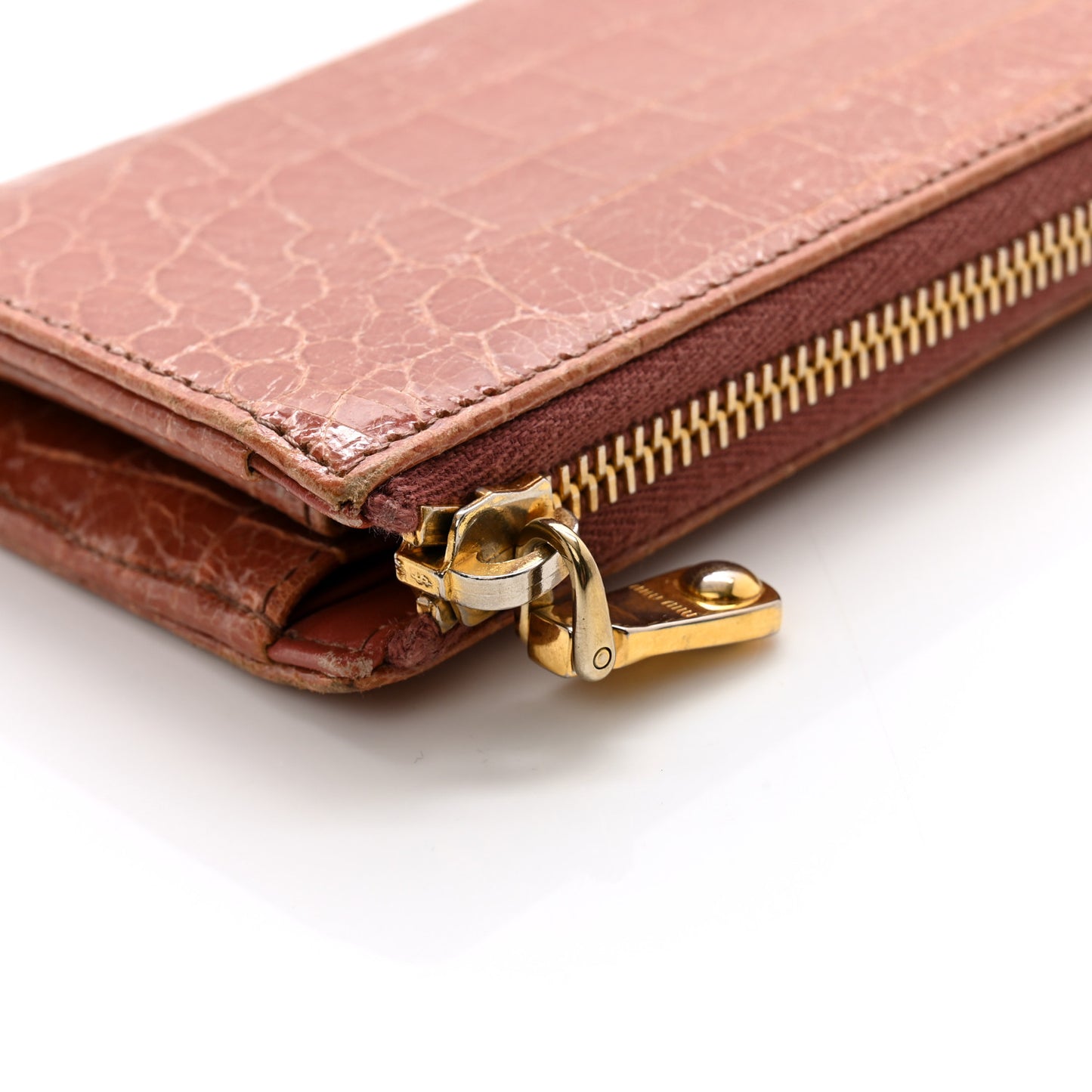 Vernice Crocodile Embossed Calfskin Zip Around Wallet Antico