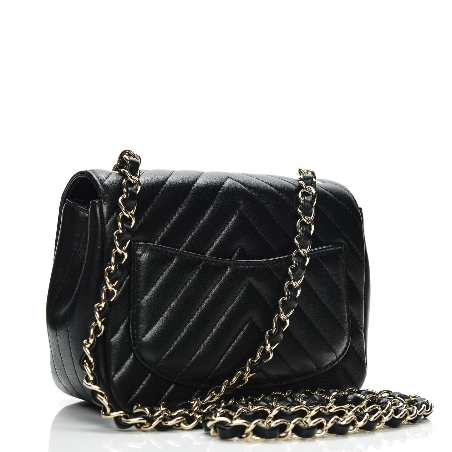 Lambskin Chevron Quilted Mini Square Flap Black