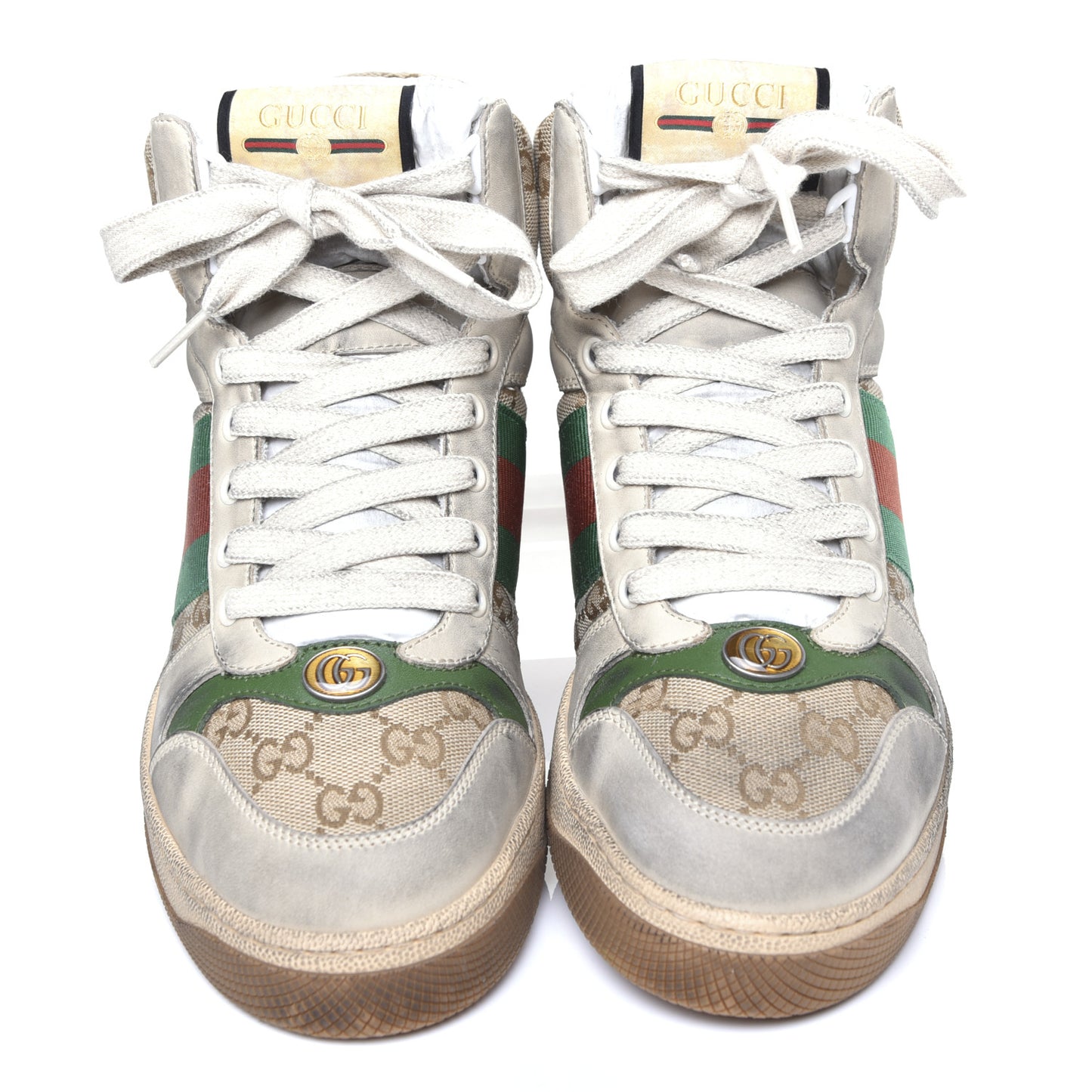 GG Monogram Nubuck Web Mens Screener High Top Sneakers 6 New Sand Dusty Milk Vintage Green