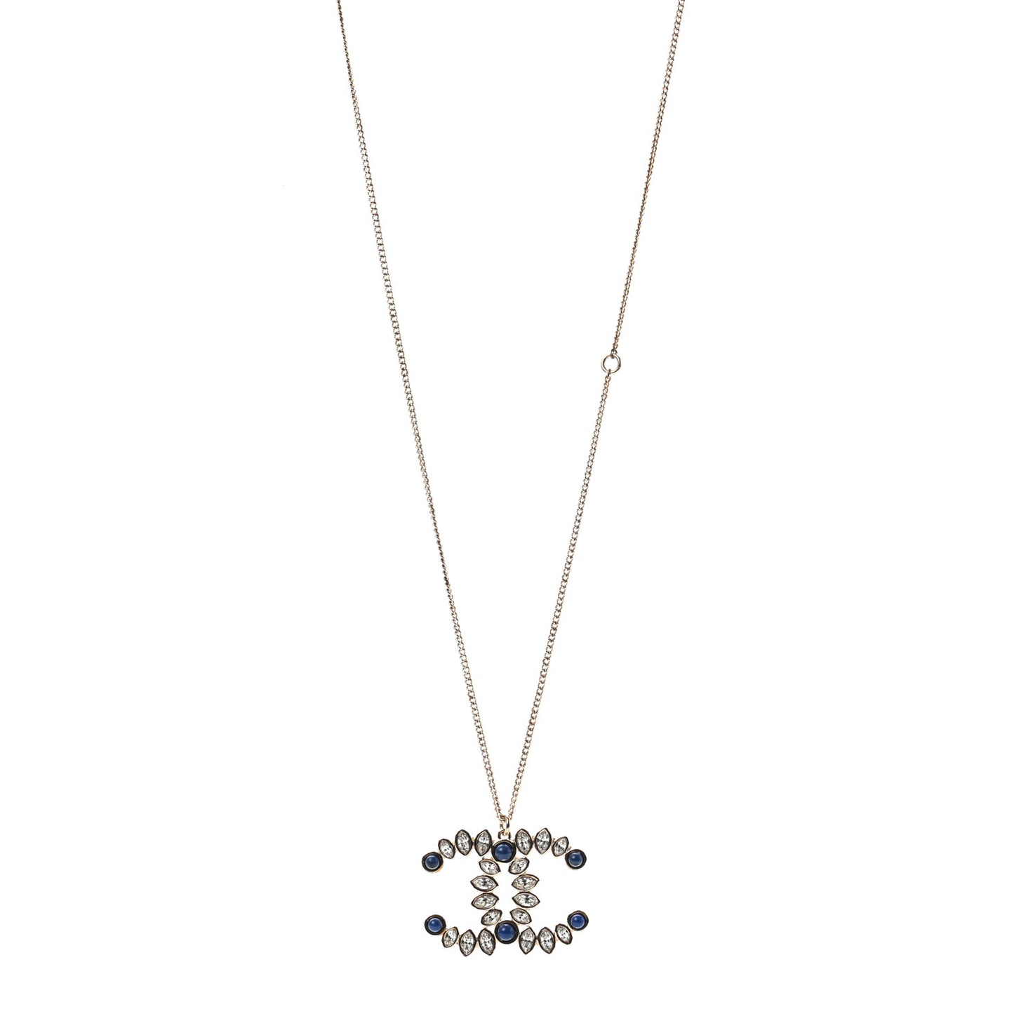 Strass Crystal Dazzling Wheat CC Pendant Necklace Blue Gold