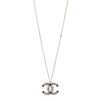Chanel Strass Crystal Dazzling Wheat CC Pendant Necklace Blue Gold 1 of 5