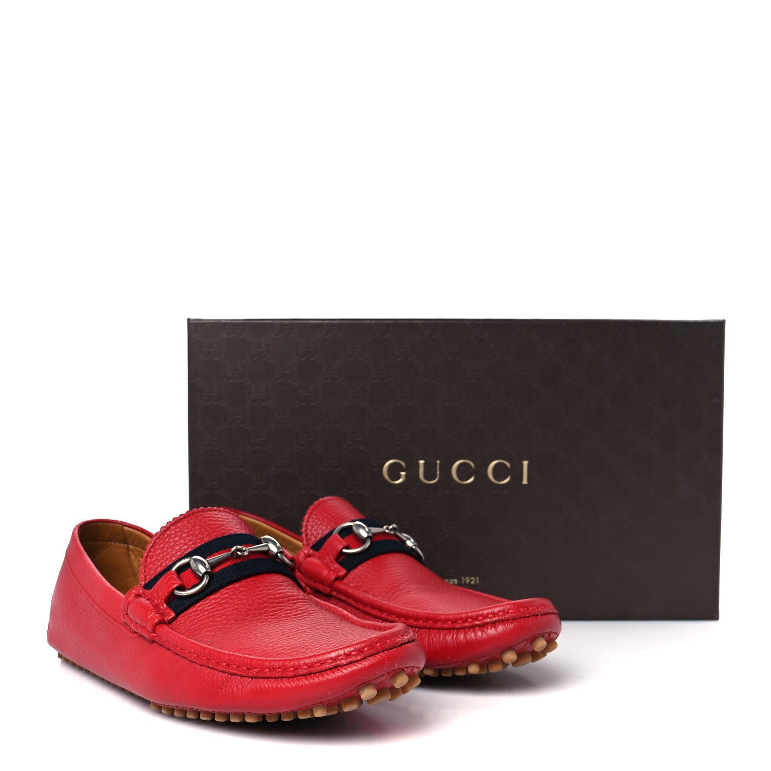 Gucci Road Calfskin Web Mens Horsebit Driver Loafers 8.5 Rosso 10 of 10