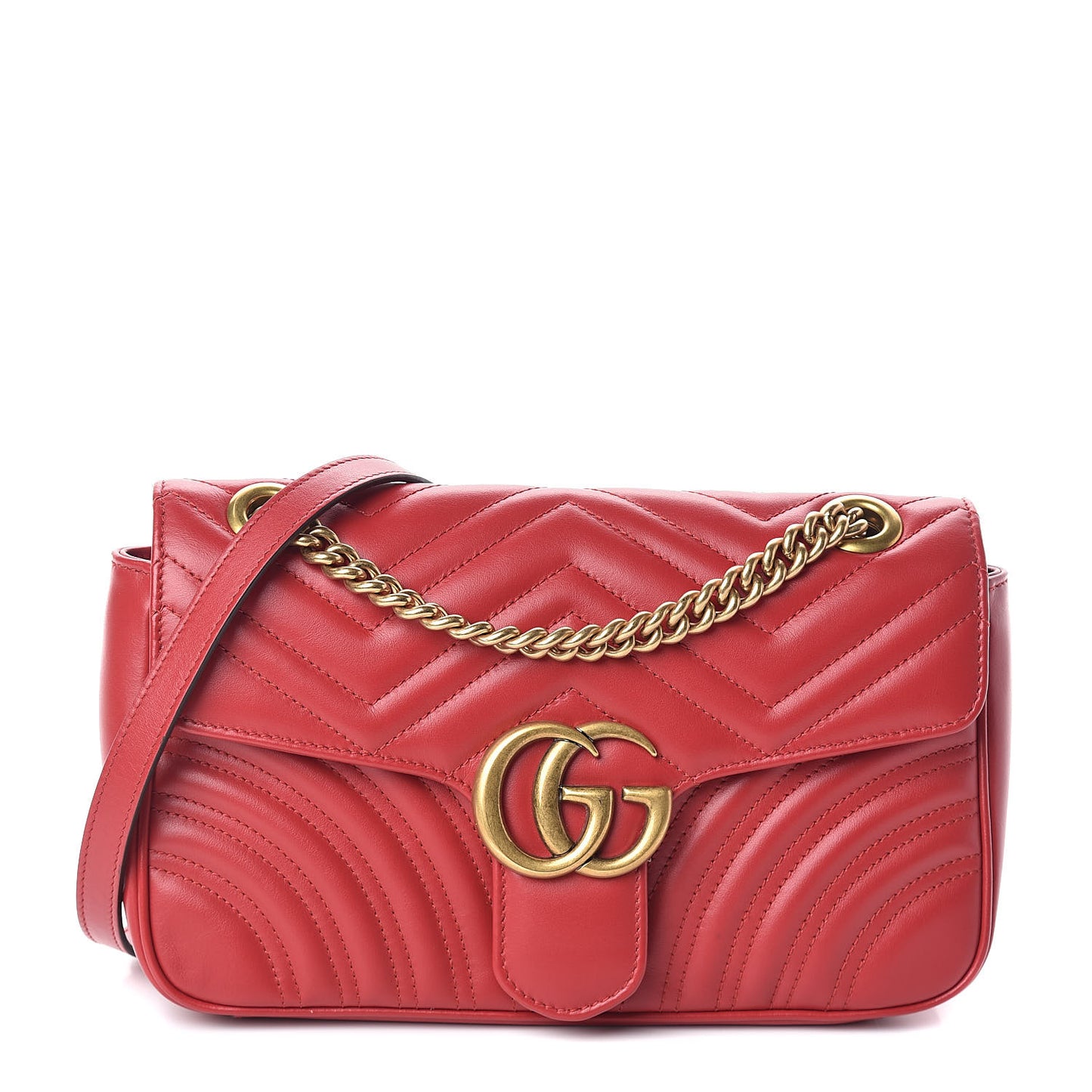 Calfskin Matelasse Small GG Marmont Shoulder Bag Hibiscus Red