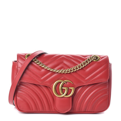 Gucci Calfskin Matelasse Small GG Marmont Shoulder Bag Hibiscus Red 1 of 8