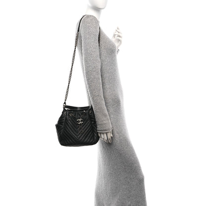 Chanel Deerskin Chevron Small CC Chain Bucket Bag Black 2 of 10