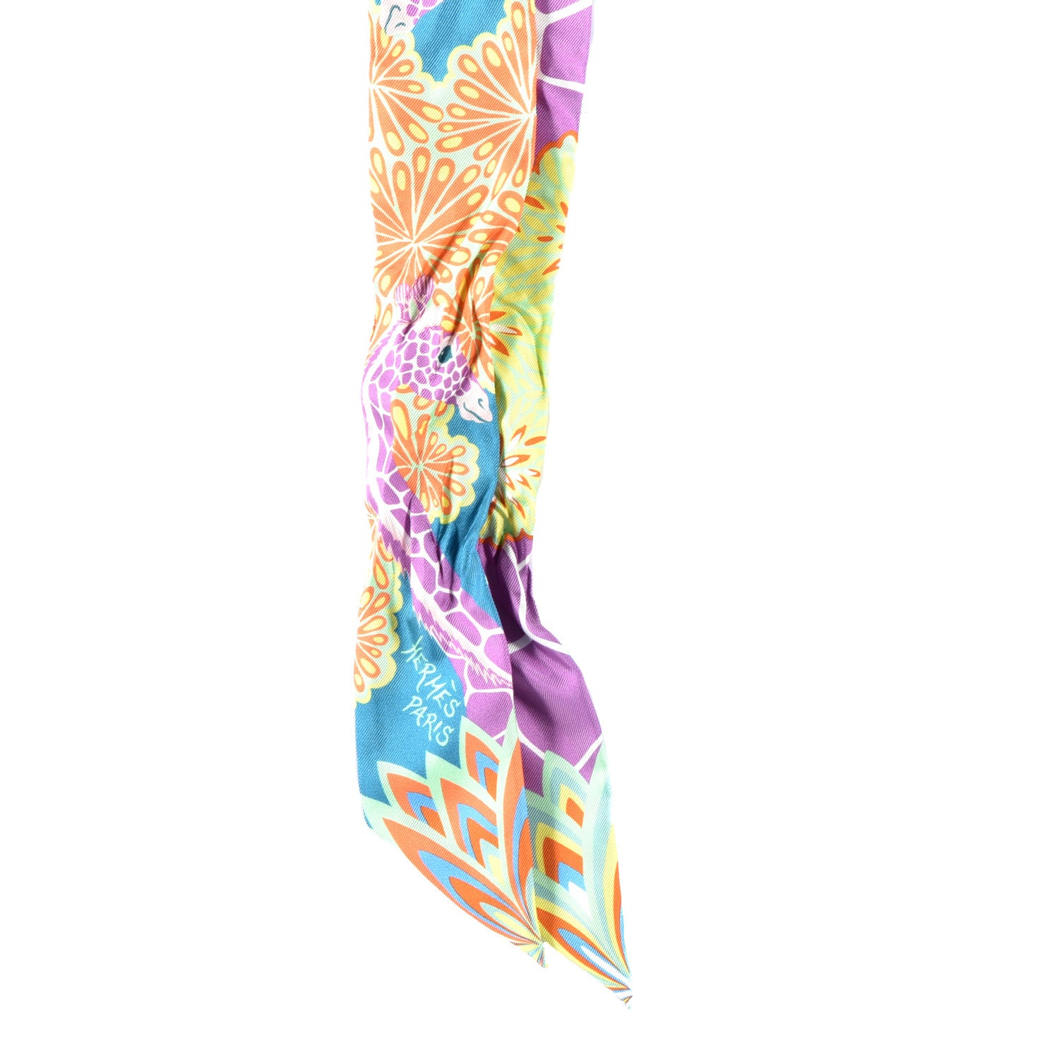Hermes Silk The Three Graces Twilly Canard Mauve Jaune Fluo 2 of 3