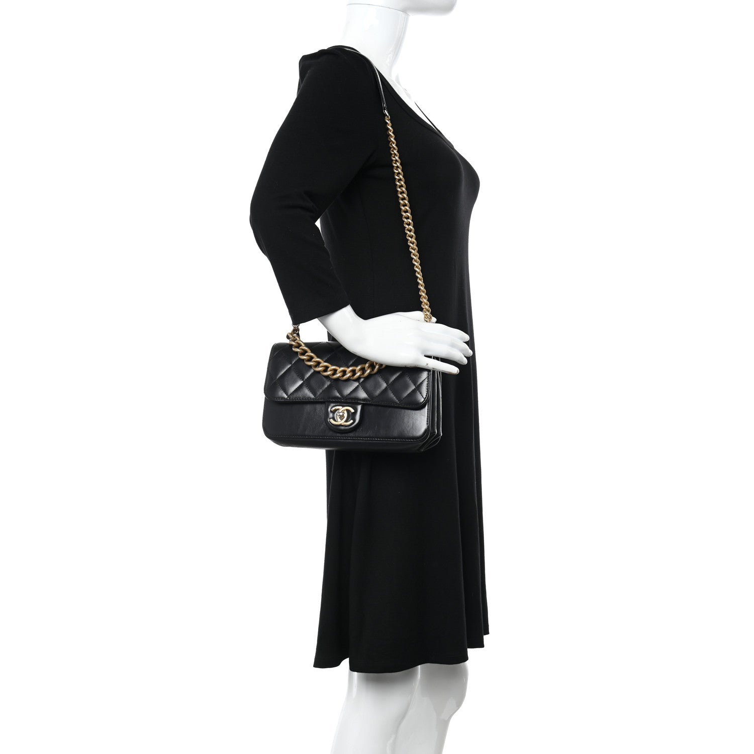 Chanel Iridescent Calfskin Quilted Small Straight Lined Flap Black 2 of 15
