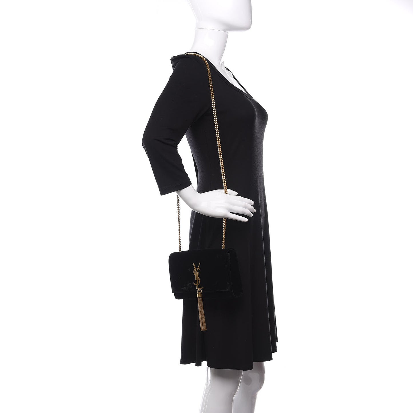 Velvet Small Monogram Kate Tassel Shoulder Bag Black