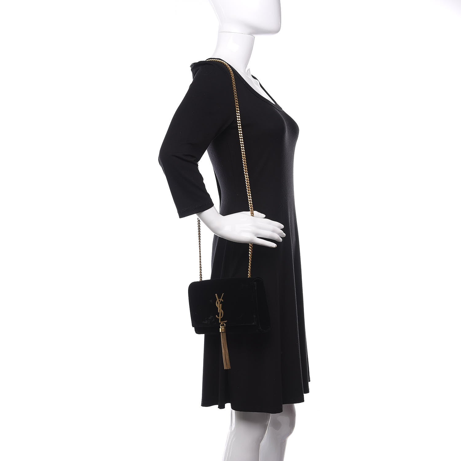 Saint Laurent Velvet Small Monogram Kate Tassel Shoulder Bag Black 2 of 14