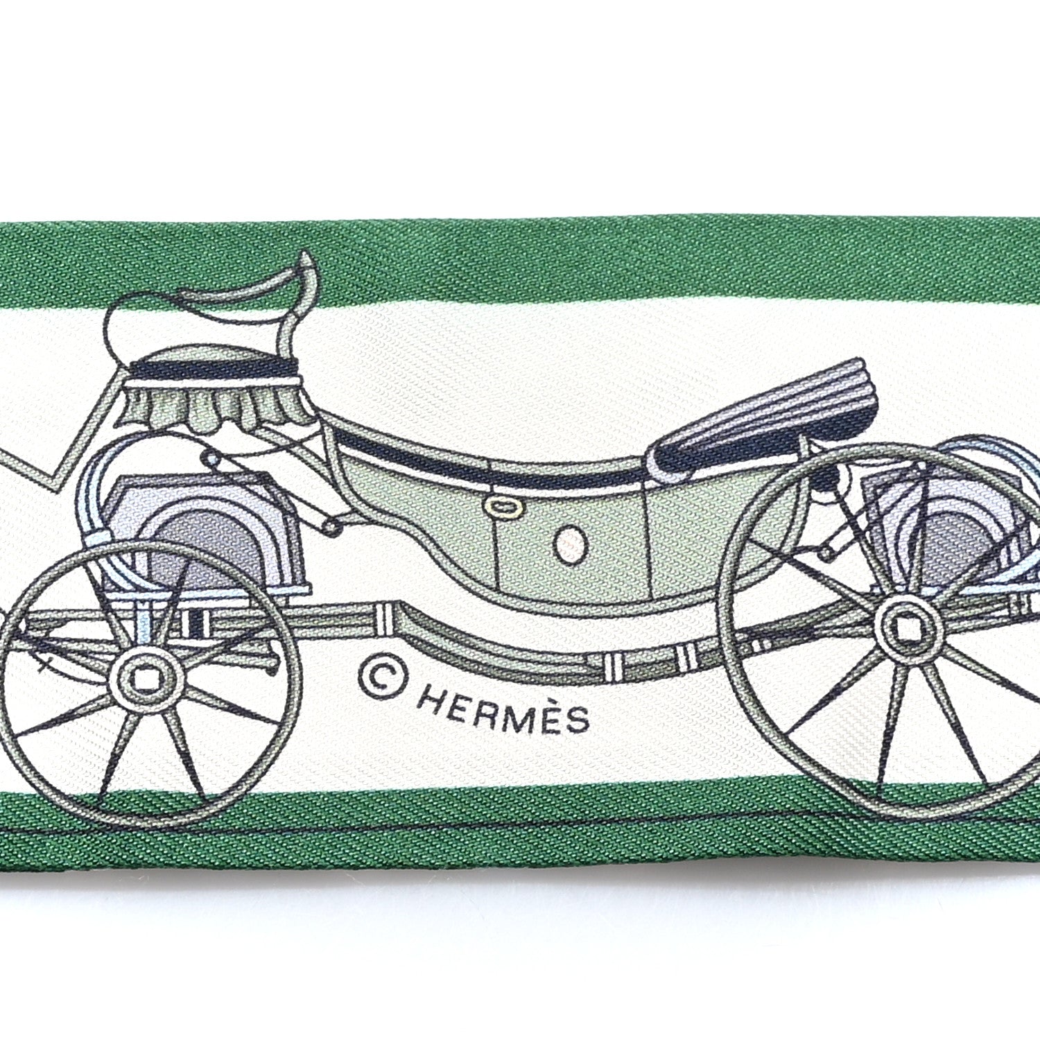 Hermes Silk Les Voitures Nouvelle Twilly Emeraude Creme Ciel 3 of 4