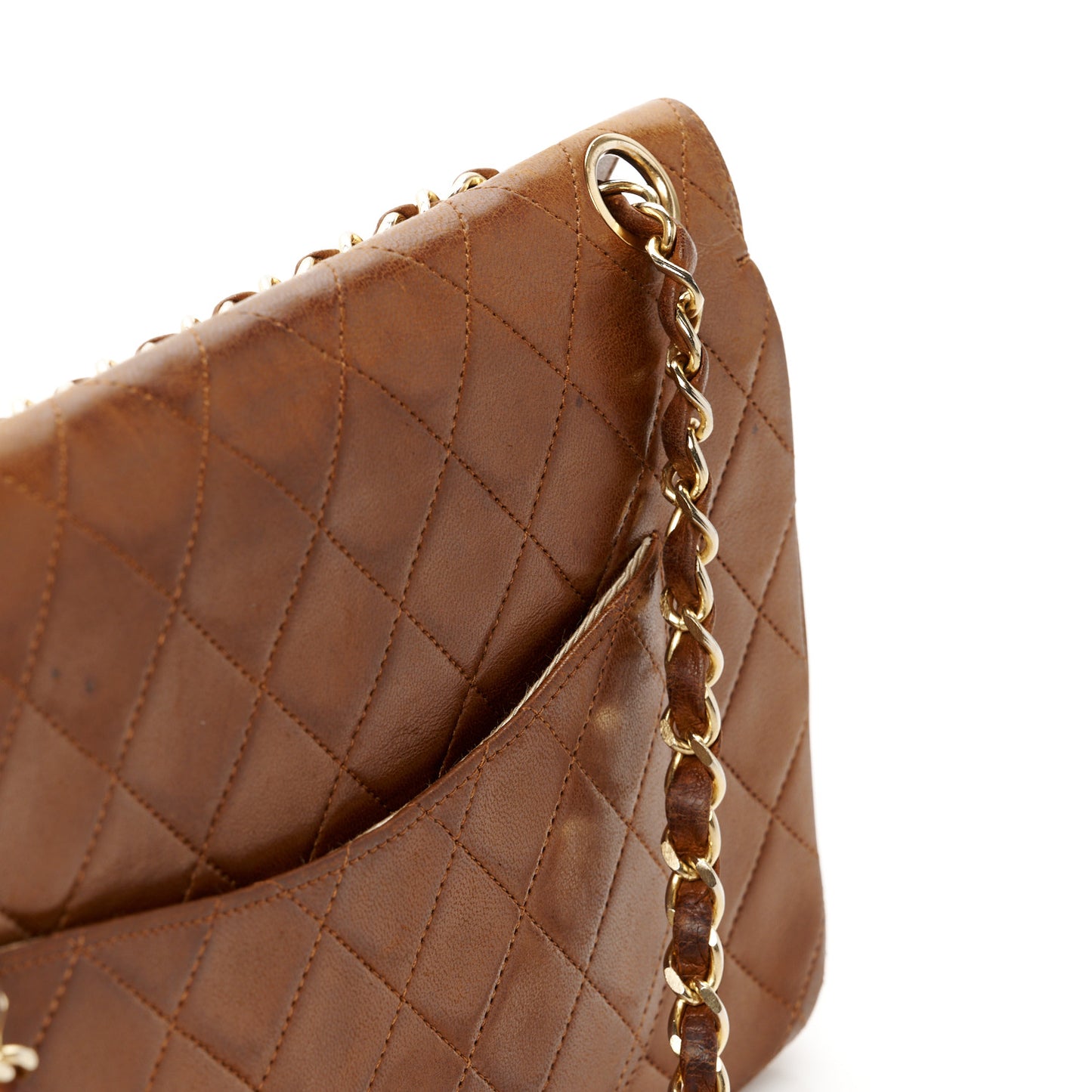 Lambskin Quilted Medium Double Flap Brown