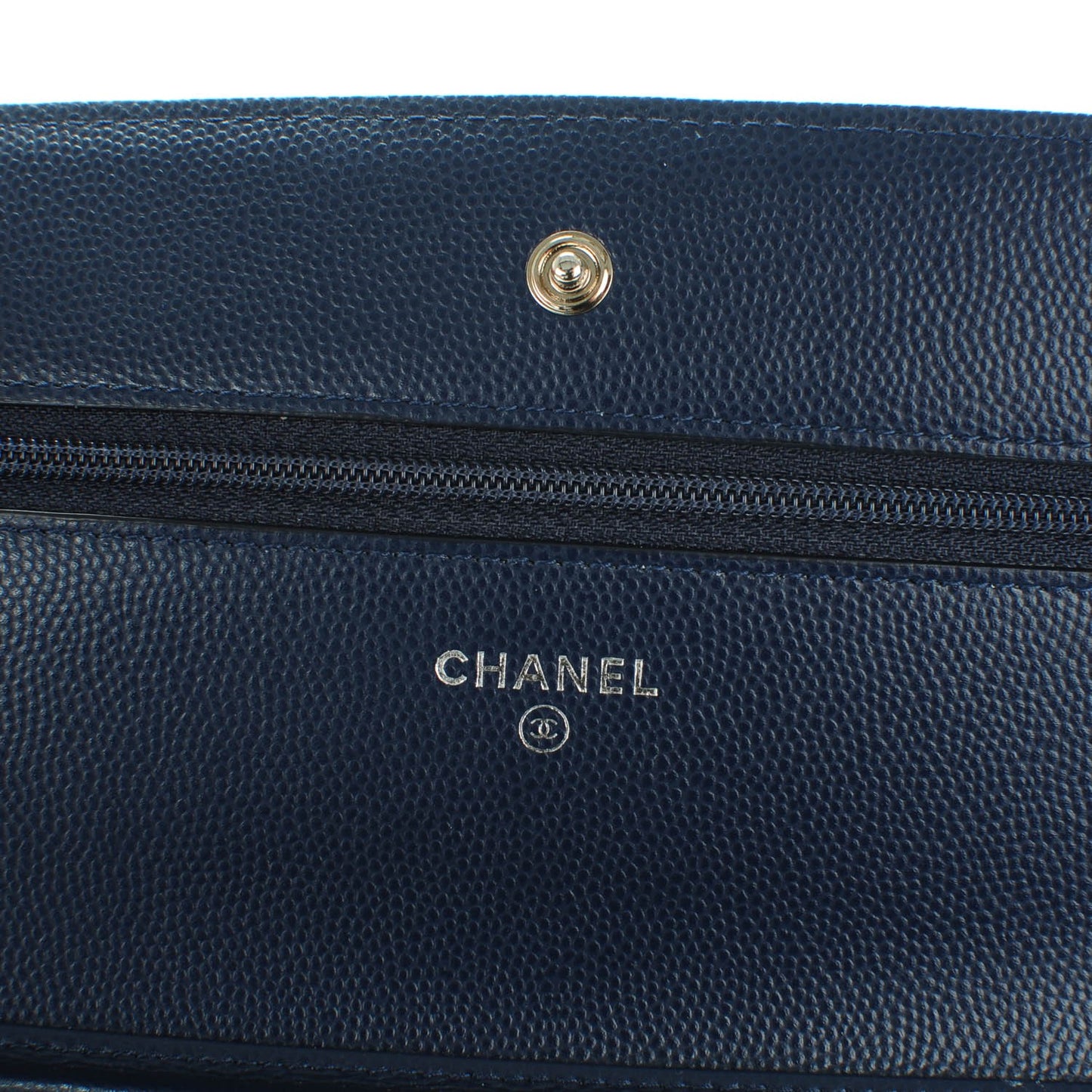 Caviar Chevron Quilted Wallet On Chain WOC Navy Blue