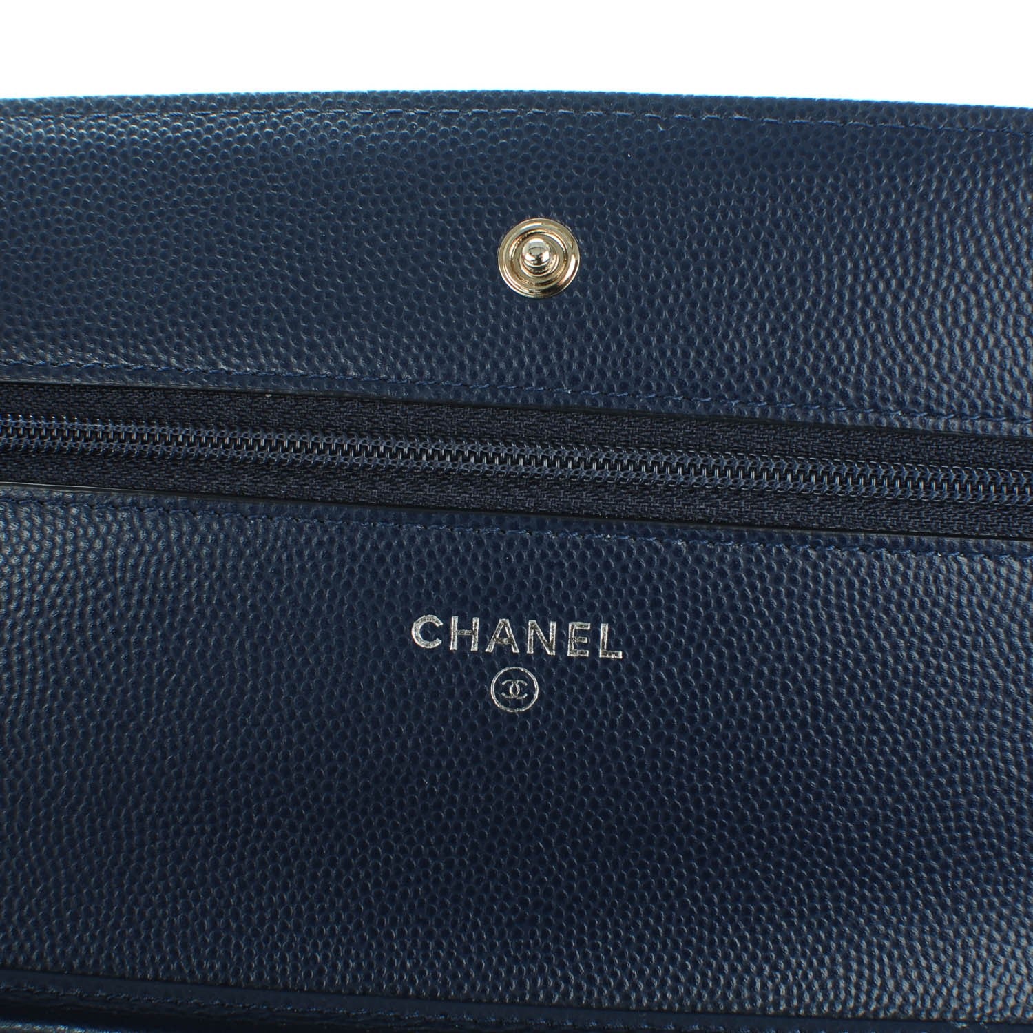 Chanel Caviar Chevron Quilted Wallet On Chain WOC Navy Blue 6 of 8