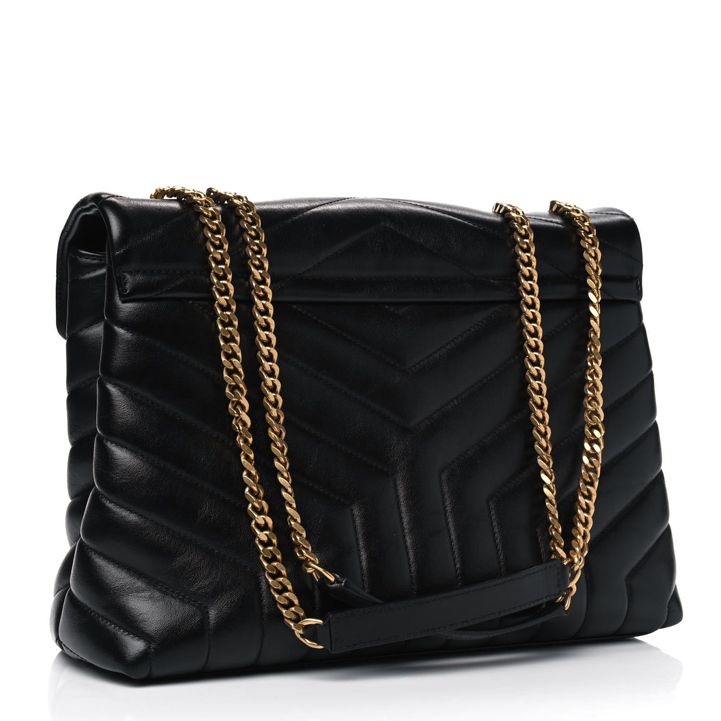 Calfskin Y Quilted Monogram Medium Loulou Chain Satchel Black