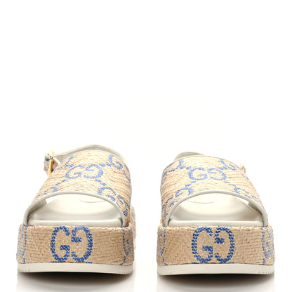 Gucci Raffia GG Monogram Granada Kid Angelina Platform 35mm Slingback Sandals 41 Natural Royale Mystic White 2 of 8