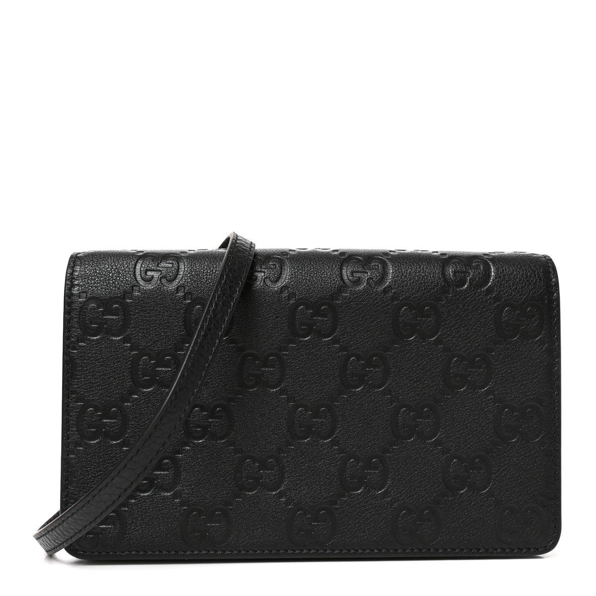 GG Grainy Calfskin Emblem Wallet On Chain Black