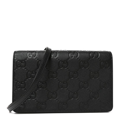 Gucci GG Grainy Calfskin Emblem Wallet On Chain Black 1 of 10