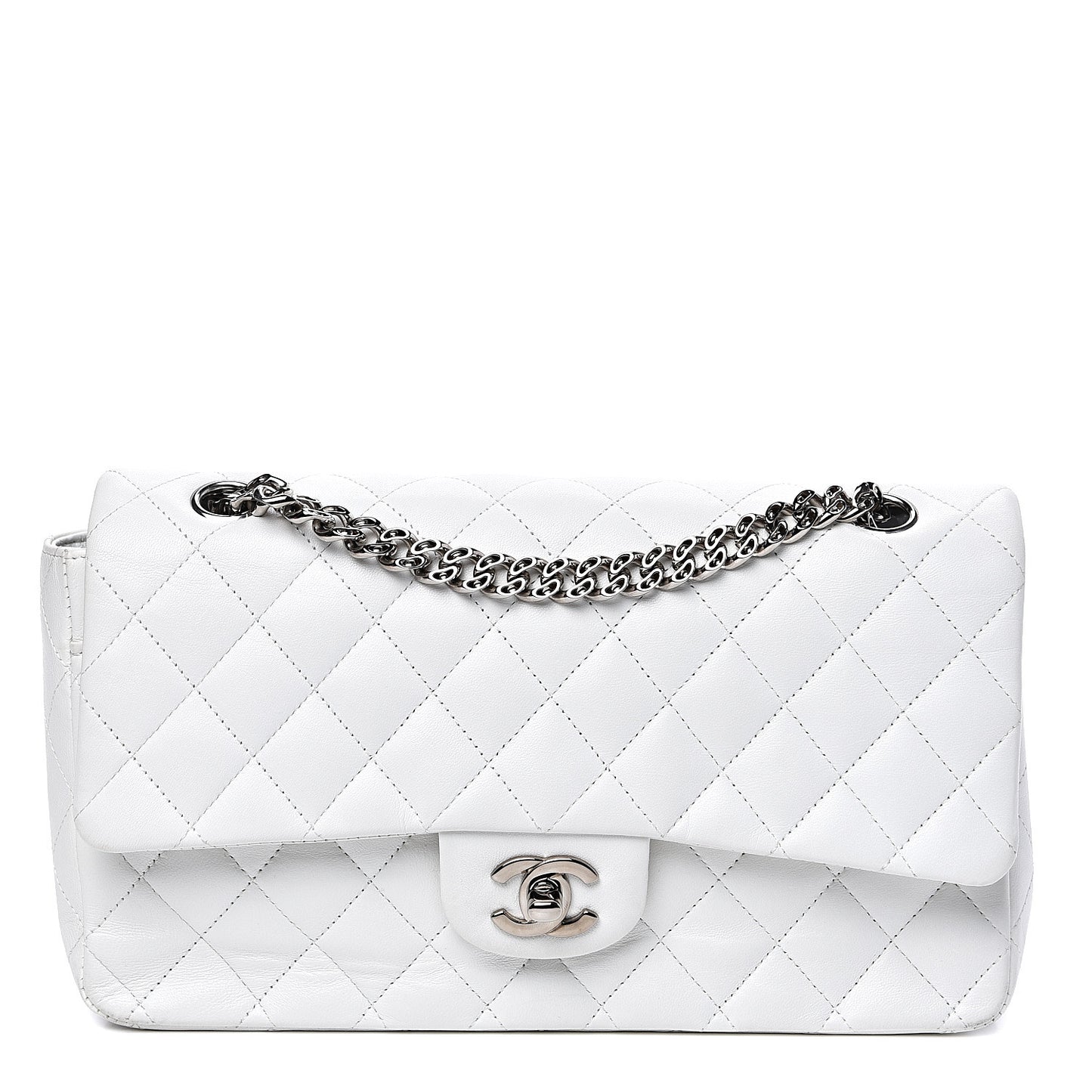 Lambskin Quilted Medium Single Flap White