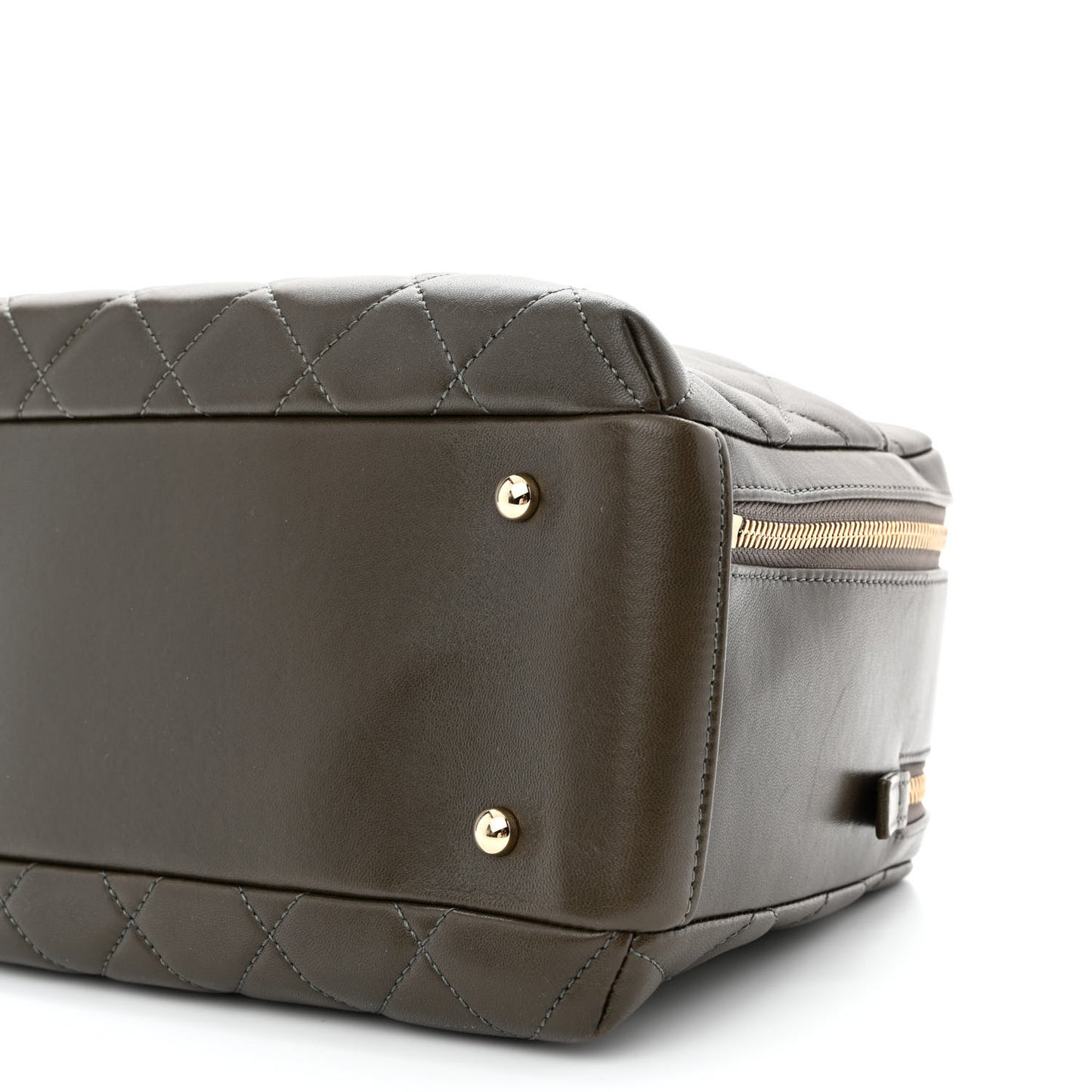 Lambskin Quilted Medium Trendy CC Bowling Bag Dark Khaki