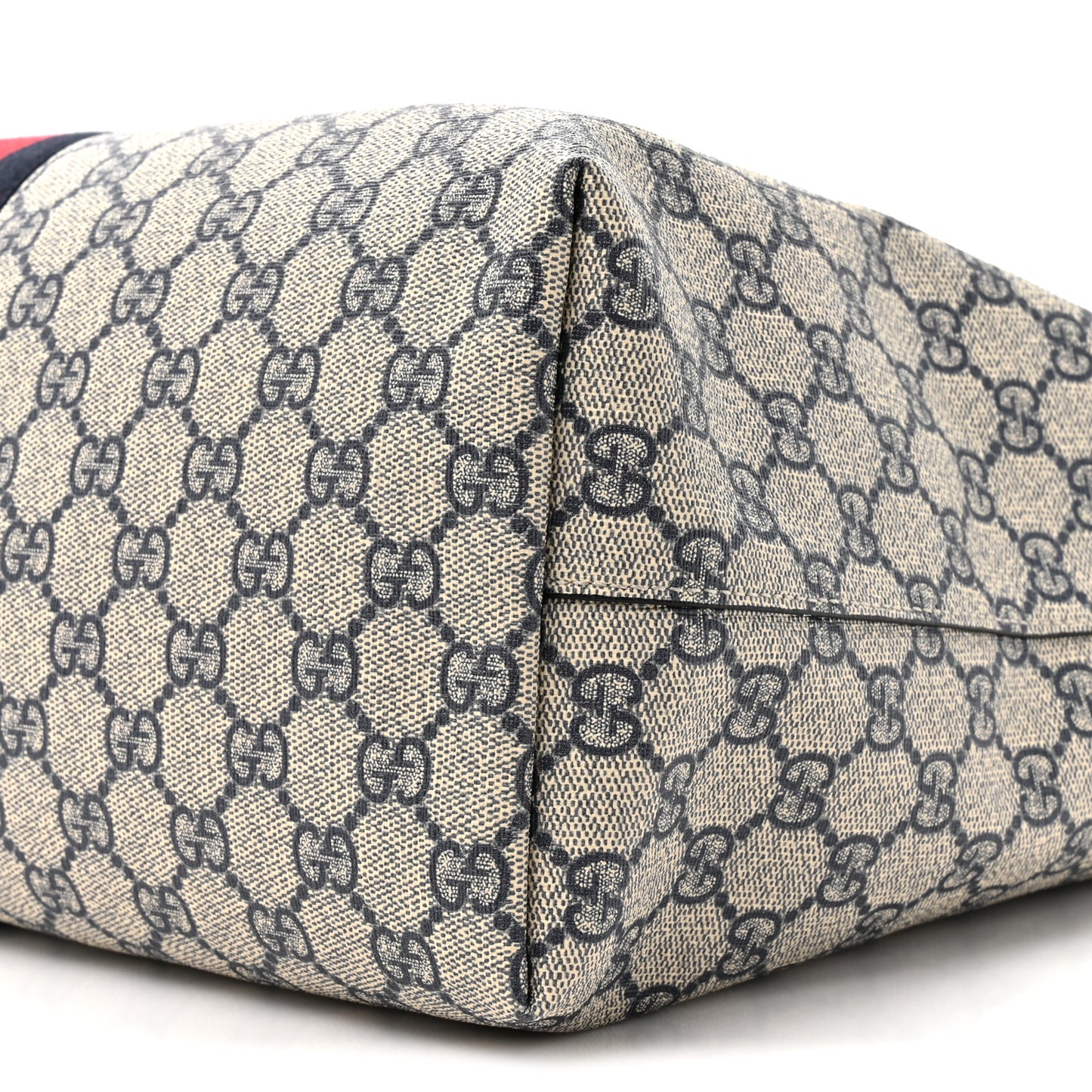GG Supreme Monogram Textured Calfskin Web Medium Ophidia Shopping Tote Beige Blue