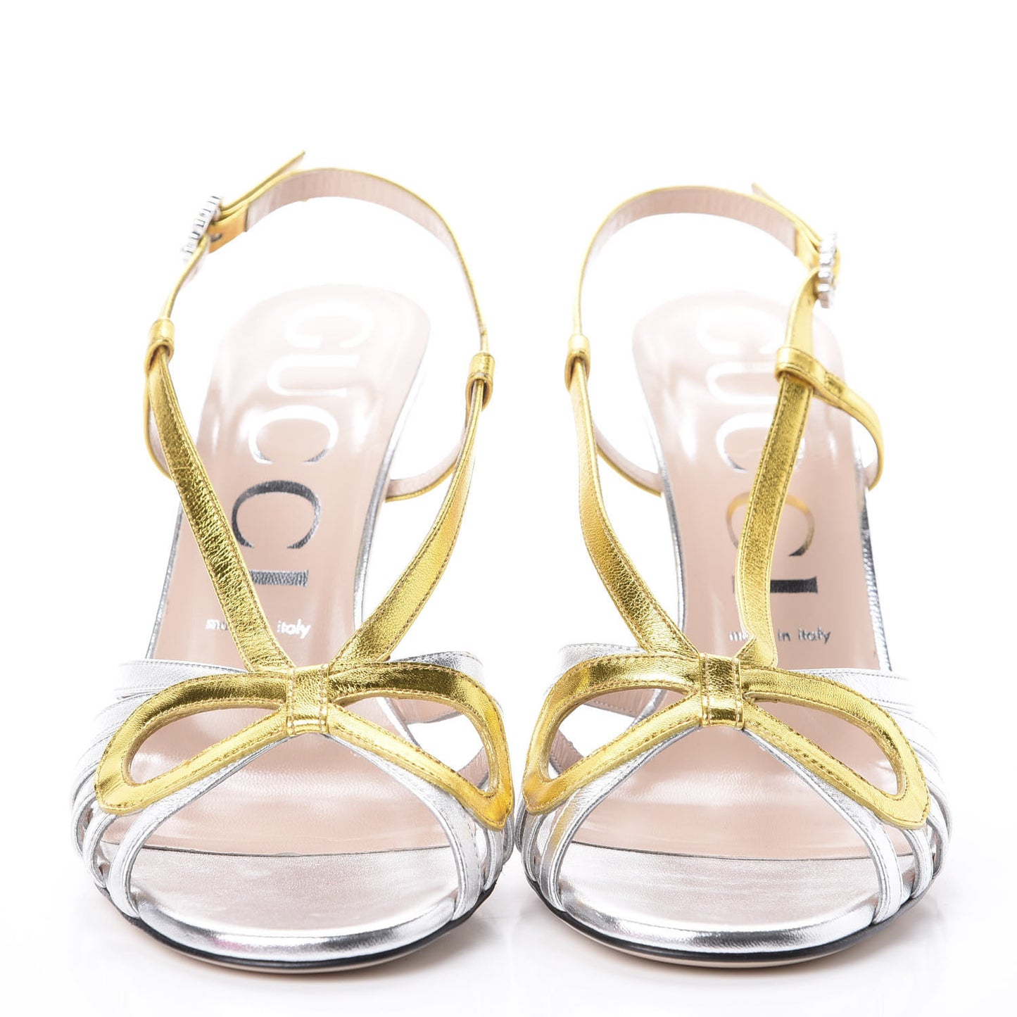 Metallic Nappa Crystal Zephyra Slingback High Heel Sandals 39 Silver Gold