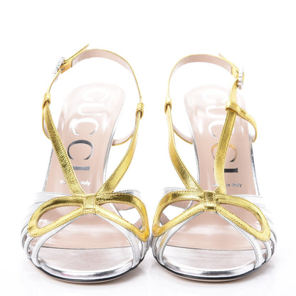 Gucci Metallic Nappa Crystal Zephyra Slingback High Heel Sandals 39 Silver Gold 2 of 7