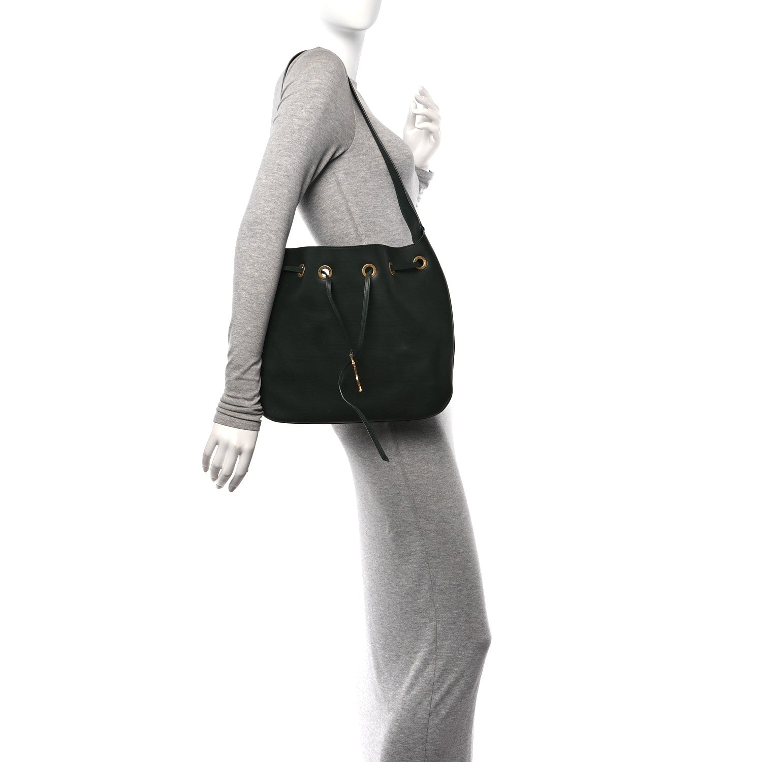 Saint Laurent Calfskin Medium Paris VII Flat Hobo New Vert Fonce 2 of 11