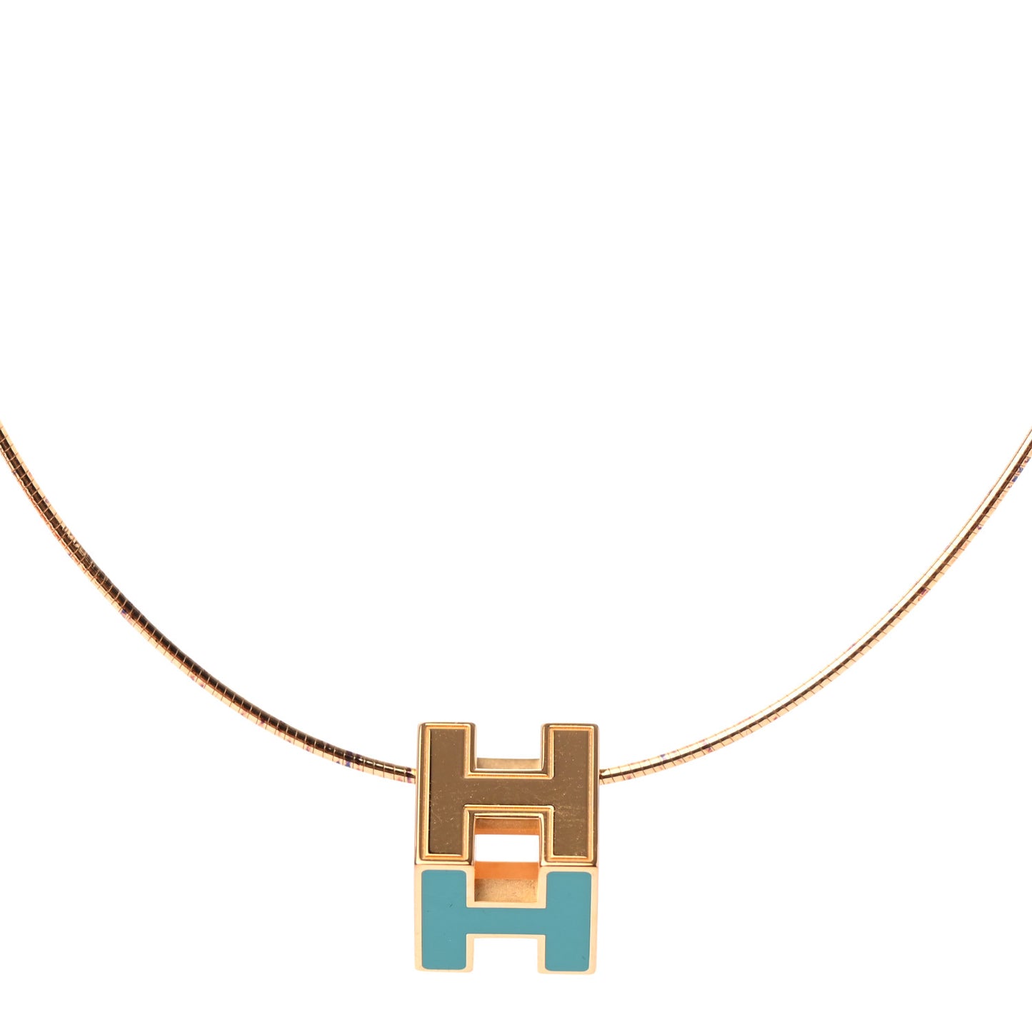 Gold Lacquered Cage d'H Pendant Necklace Turquoise