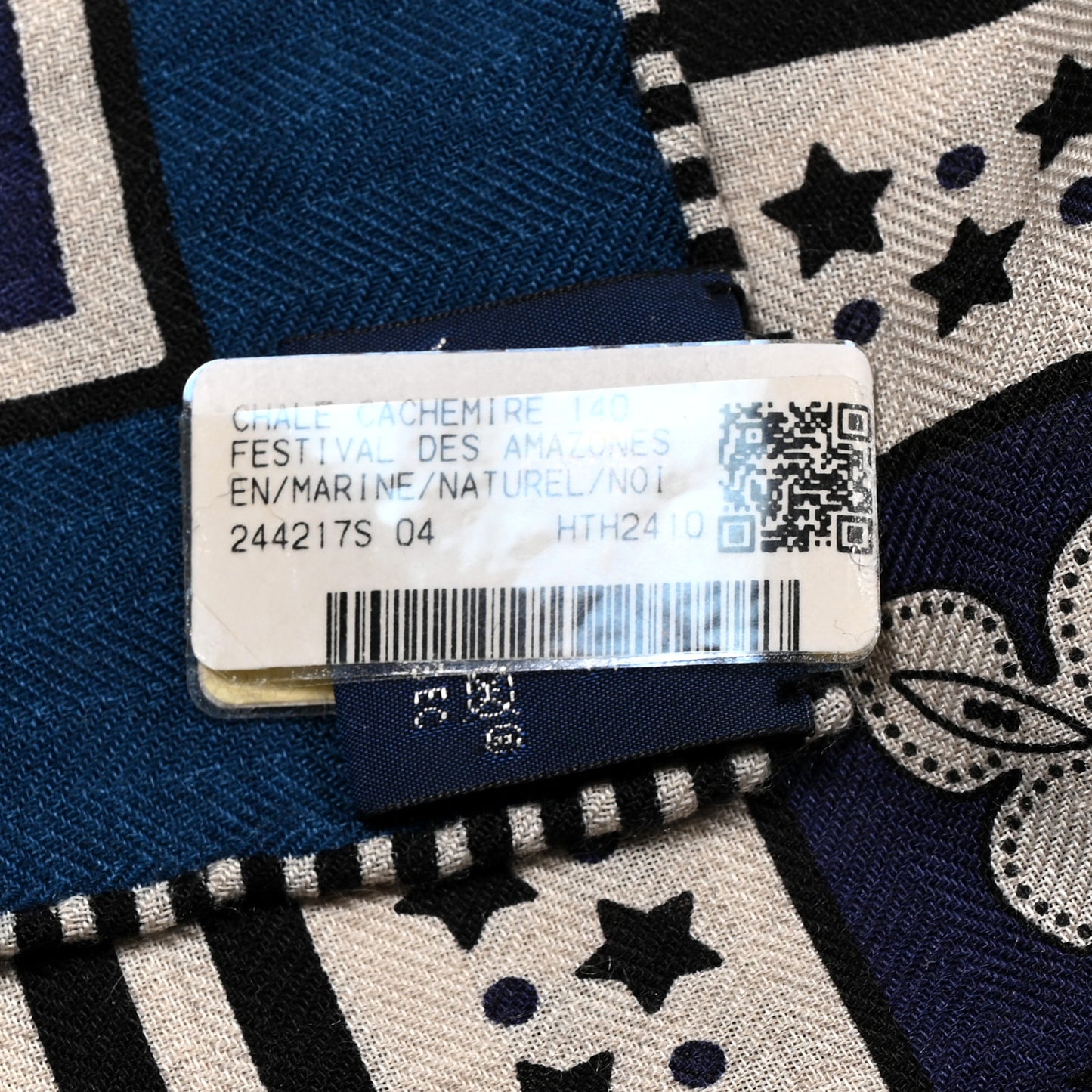 Cashmere Silk Festival Des Amazones Shawl 140 Marine Naturel Black