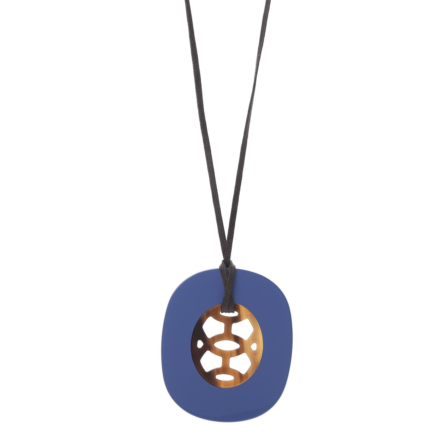 Hermes Buffalo Horn Lacquer Lift Necklace GM Bleu Saphir 1 of 6