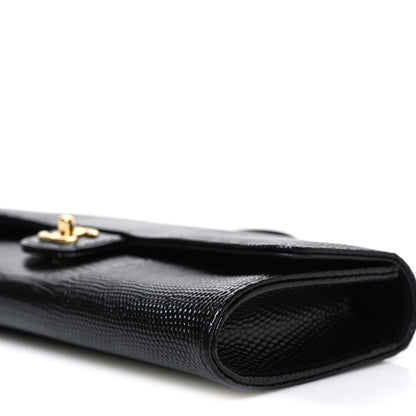 Chanel Calfskin Lizard Embossed Top Handle Long Clutch With Chain Black 11 of 12