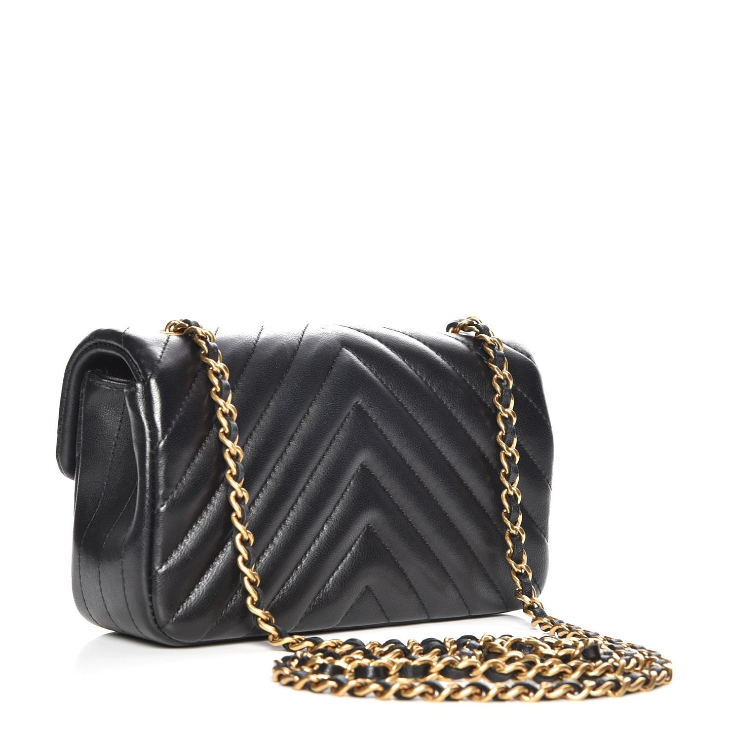 Lambskin Chevron Quilted Extra Mini Rectangular Flap Black