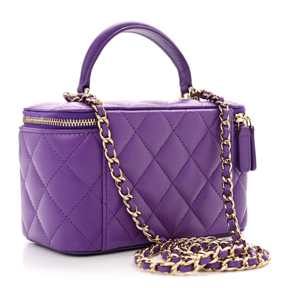 Chanel Lambskin Quilted Small Top Handle Vanity Case With Chain Purple 3 of 11
