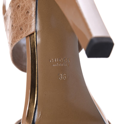 Gucci Patent Kid Scamosciato Ostrich Babylon Ankle Strap Sandal Pumps 36 Marron Glace 9 of 11