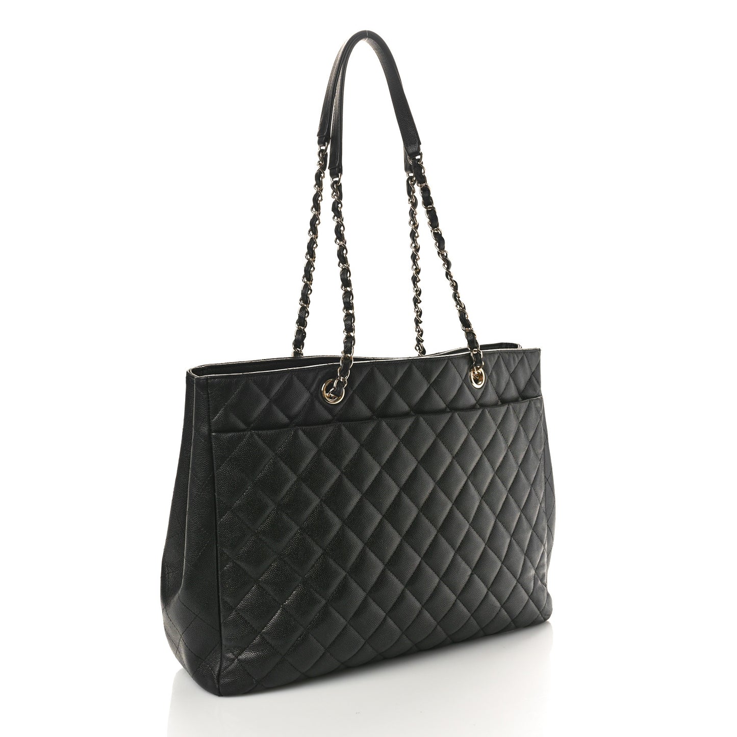 Caviar Quilted Large Shopping Tote Black