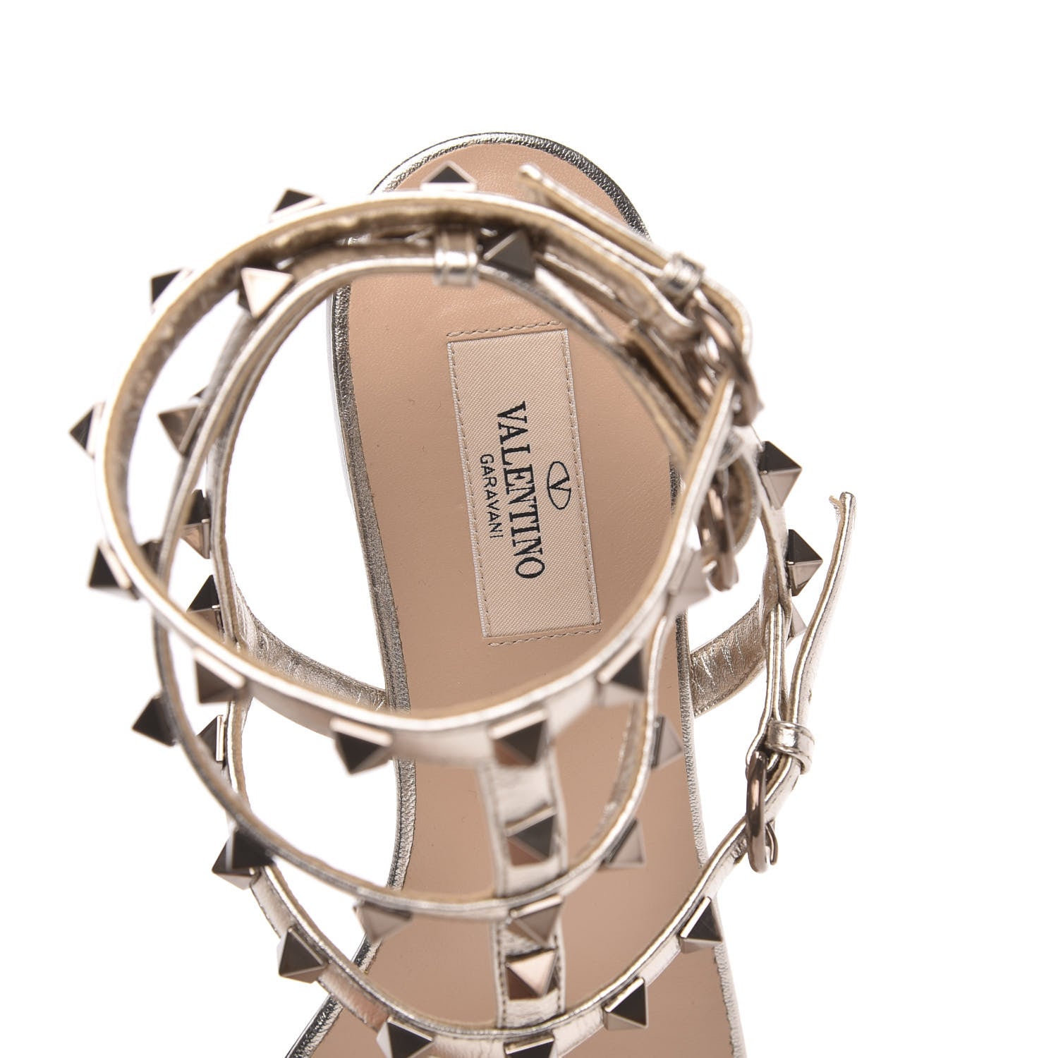 Valentino Garavani Metallic Nappa Rockstud Ankle Wrap Flat Thong Sandals 39 Platino 6 of 8