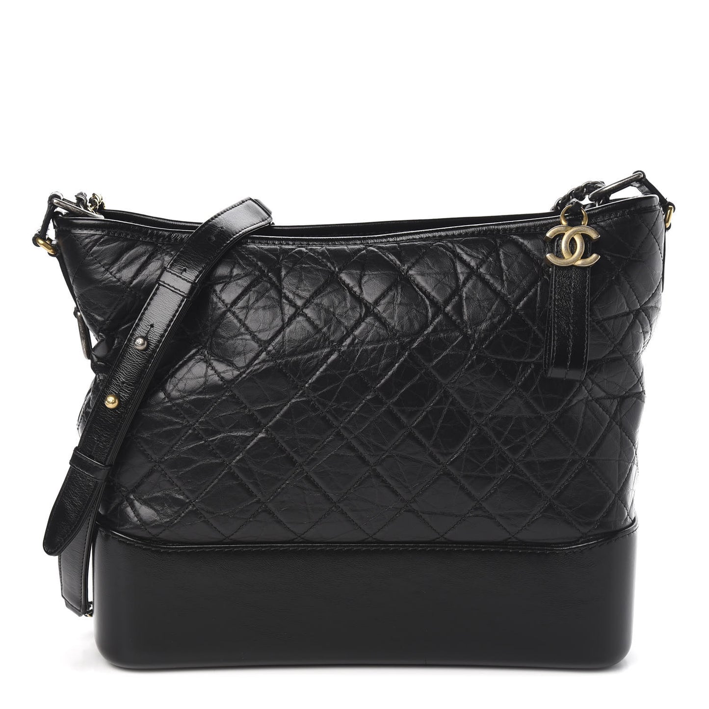 Aged Calfskin Quilted Large Gabrielle Hobo Black