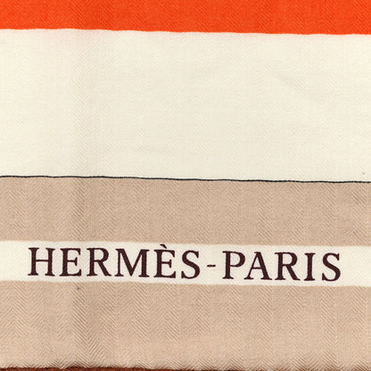 Hermes Cashmere Silk Voitures en Equilibre Shawl 140 Blanc Orange Cuit White Orange Cuit Jaune 2 of 5