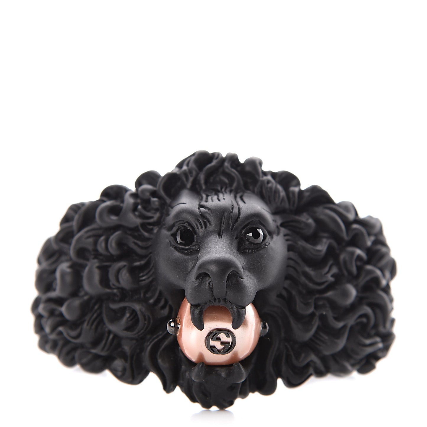 Metal Pearl Lion Head Cuff Bracelet 16 Black